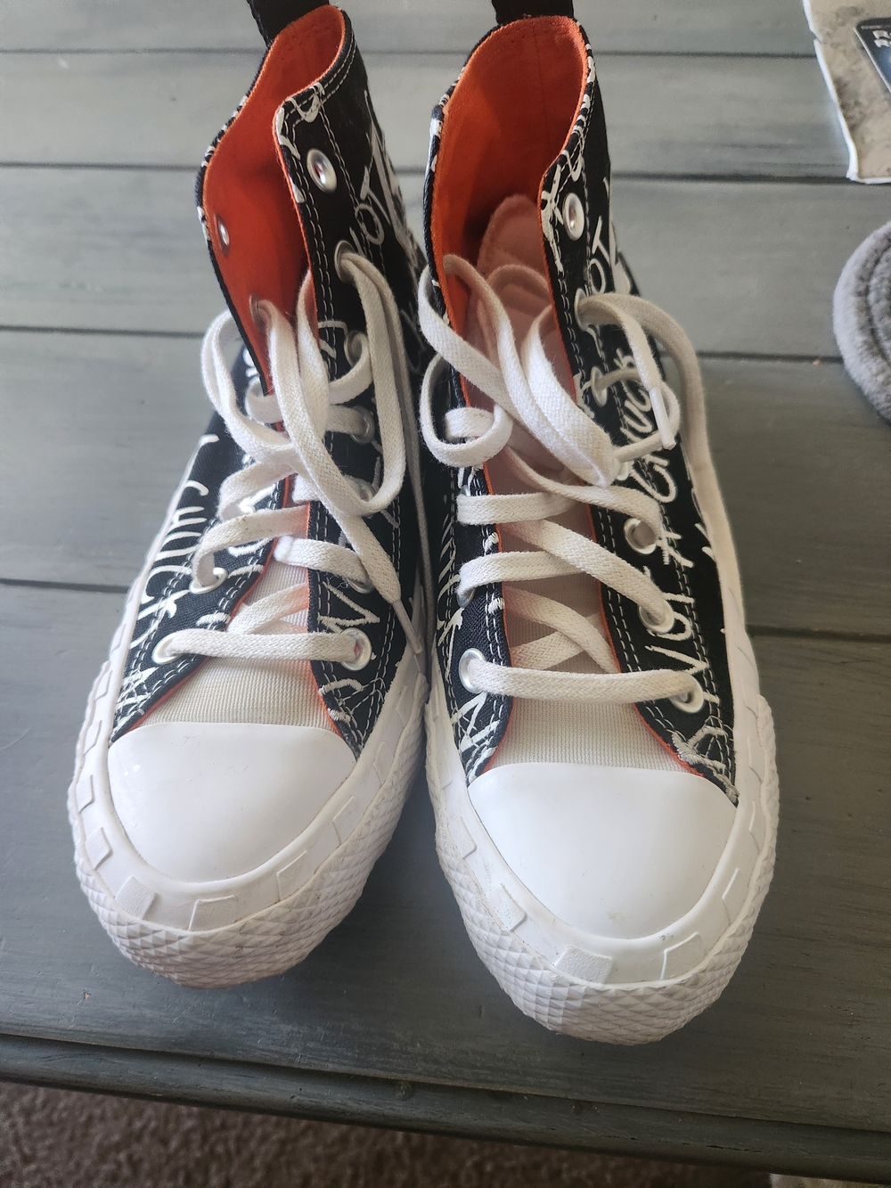 Converse Black and Orange High-Top Sneakers with White Details